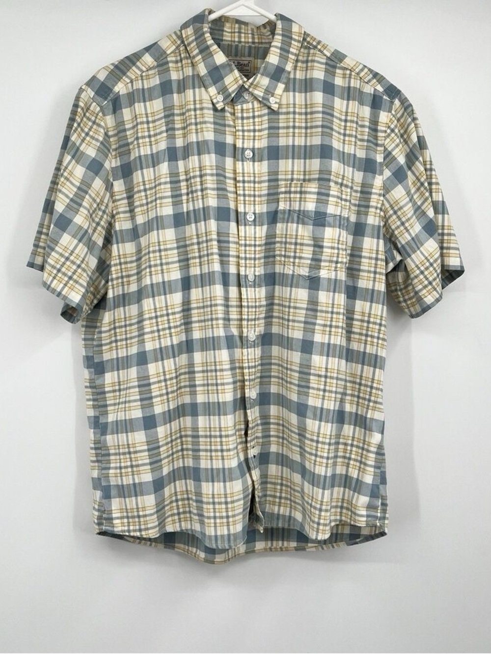 Casual Short-Sleeve Plaid Button-Down Shirt - Blue & Cream
